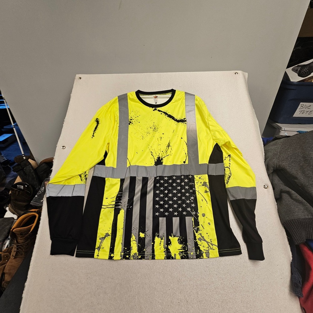 Wild Wear Microtech High Visibility Reflective American Flag Shirt Men XL Yellow